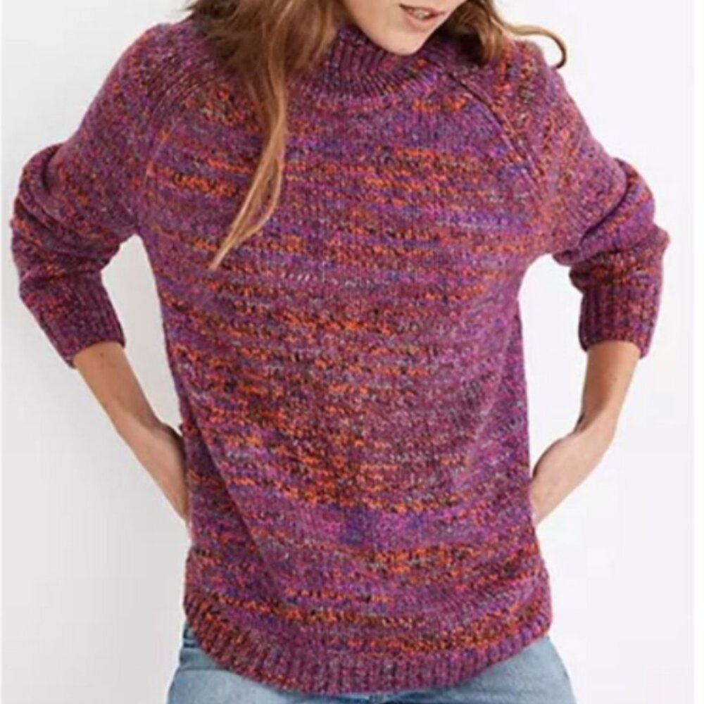Madewell Purple Multicolored Zip Turtleneck Sweater‎ Wool Alpaca Blend